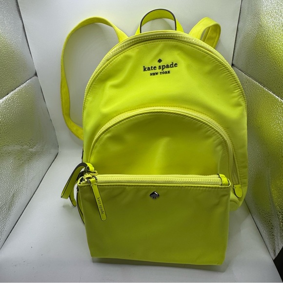 Kate Spade Radiant Neon Yellow Mini Backpack Adjustable Straps Bag W/ Wristlet - Picture 1 of 16